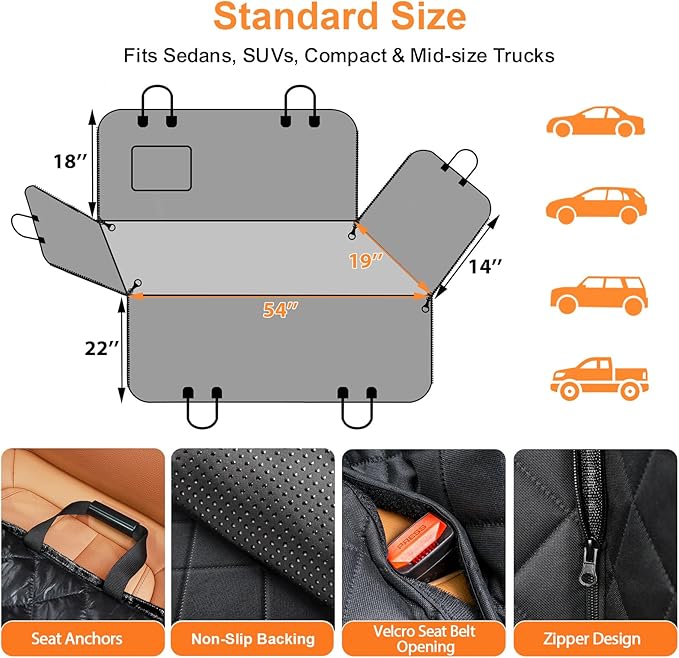 URPOWER Dog Car Seat Cover for Pets 100% Waterproof Seat Cover Hammock 600D Heavy Duty Scratch Proof Nonslip Durable Soft Back Seat Covers for Cars and SUVs