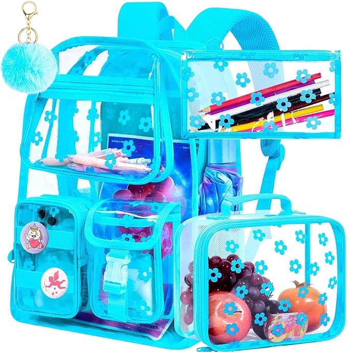 CCJPX 3Pcs Clear Backpack for Girls, School Transparent Bookbag, Heavy Duty See Through Backpacks for Teens Elementary