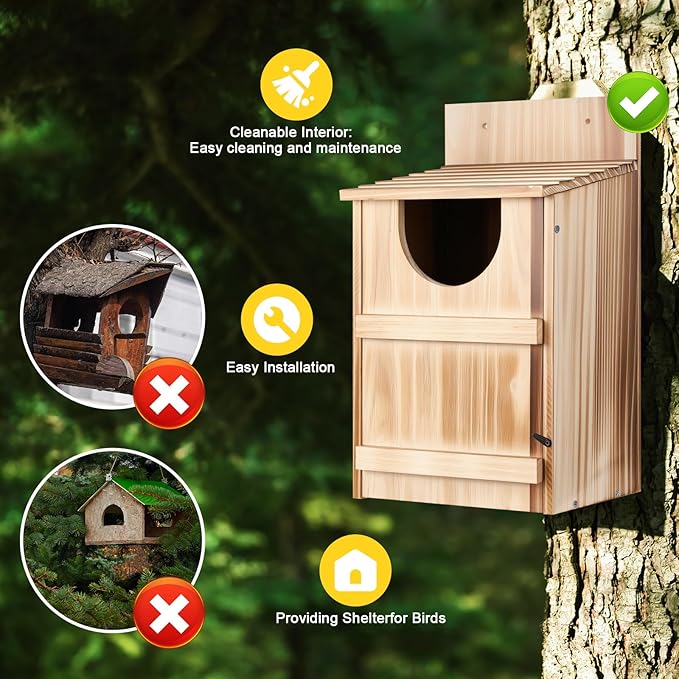 2 Pack Half Round Owl Houses, Bird Houses for Outside, Wooden Owl Nest Box Large Opening Screech Outdoor Bird's Box, for Wildlife Screech, Barred, Great Horned, Barn Owls, Assembly Required