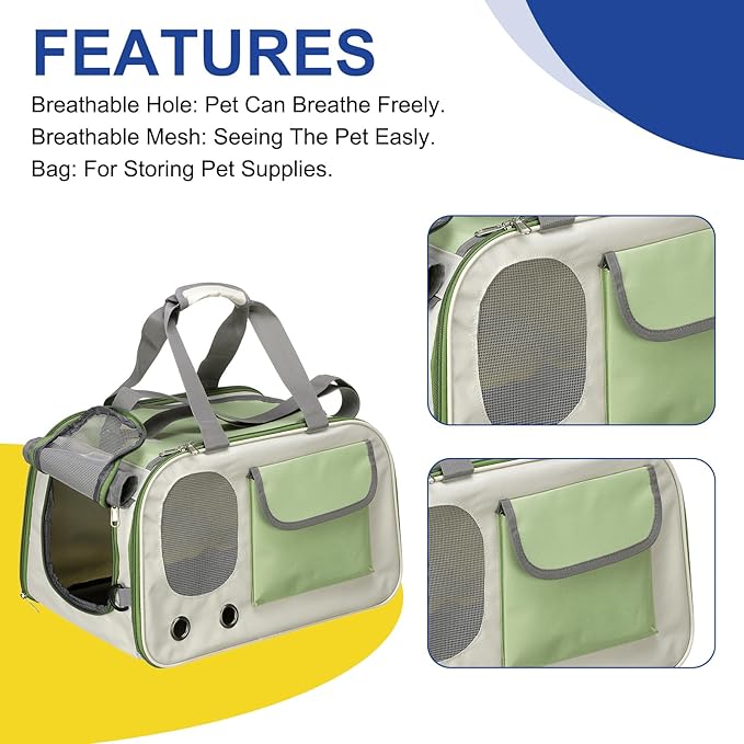 Pet Dog Carrier, Portable Expandable and Ventilated, Oxford Cloth Cats and Small Animals Travel Bag 17.72" Up to 16.5 Lbs, (Green), Intended for Hiking/Camping/Traveling