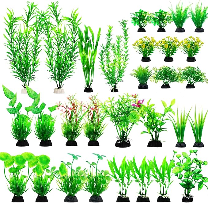 CousDUoBe 30pcs Fish Tank Accessories Aquarium Decorations Green Plants, Fish Tank Decor, Aquarium Decor Plastic Plants