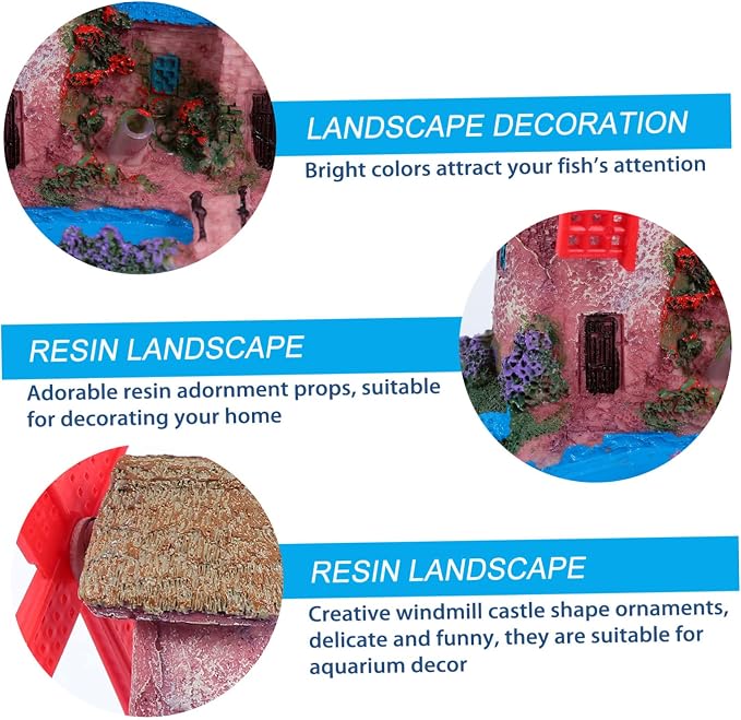 FOMIYES Fish Tank Windmill Ornament Home Decoration Fish Tank for Betta Fish Castle Aquarium Ornament Fish Hiding Cave Lizard Hideout Cinnamon Sticks Leopard Print Beard Resin, 12x7cm