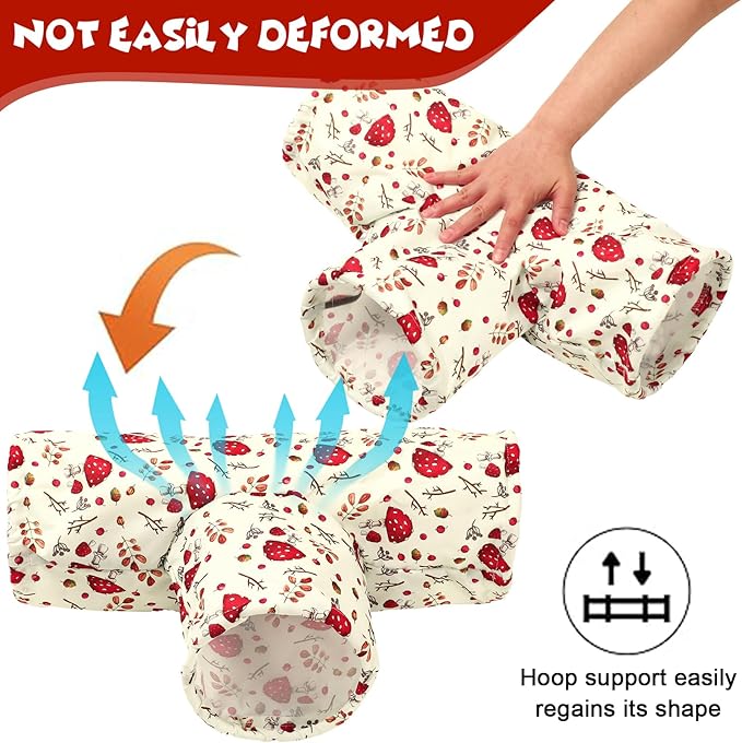 JarThenaAMCS Guinea Pig Tunnel 3 Way Washable Guinea Pig Hideout Foldable Rabbit Tunnel Red Beige Mushroom Small Animal Toy for Bunny Hamster Chinchilla Ferret Accessory