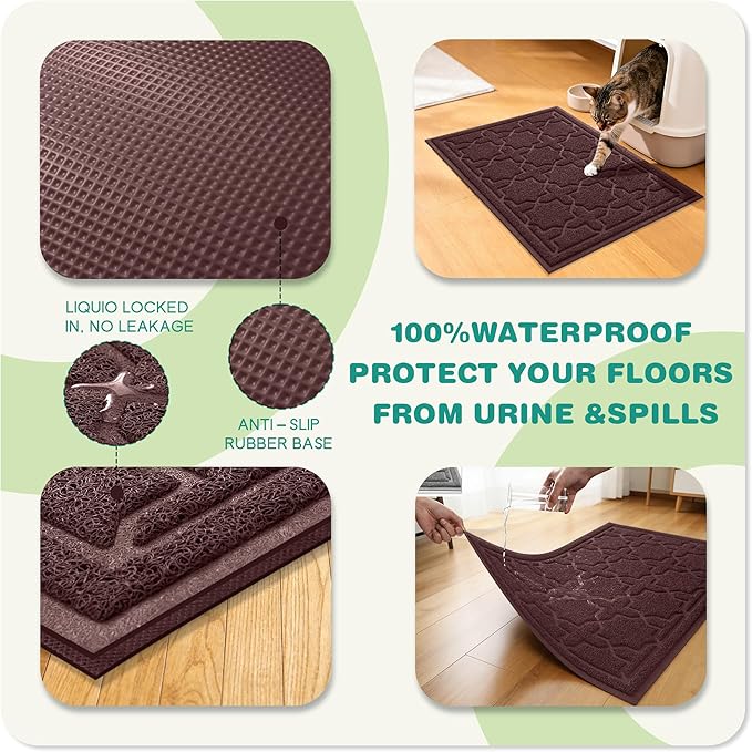 Yimobra Cat Litter Mat, Litter Trapping Waterproof Non Slip PVC Mat, Scatter Control Easy Clean for Litter Box, 24"x20", Dark Coffee