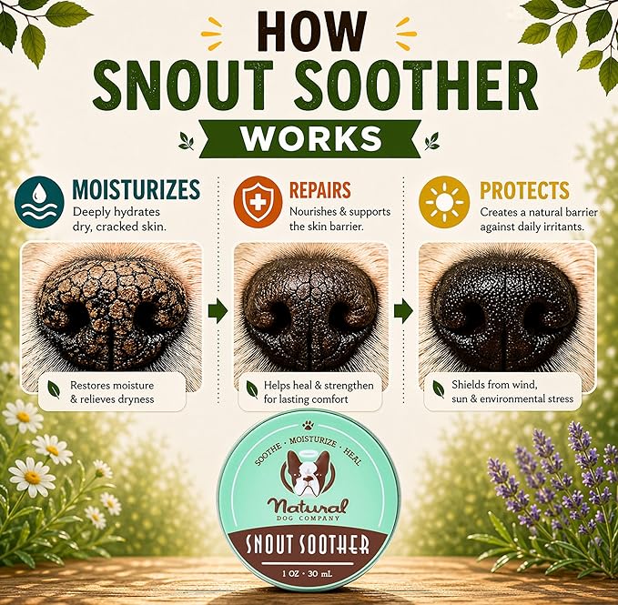 Natural Dog Company Snout Soother Dog Nose Balm – Moisturizing Care for Dry, Crusty, Cracked Noses with Coconut Oil & Shea Butter, Lick Safe Dog Snout Balm for All Breeds - 1 oz Tin