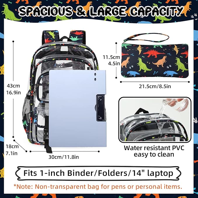 Clear Backpack Heavy Duty, Clear Bookbag with Pencil Case, Large See Through Backpack Plastic Transparent Backpacks for Primary College Work Travel