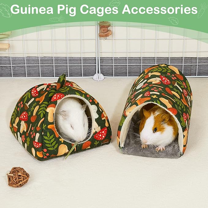 Bienbee Guinea Pig Hideout, Washable Guinea Pig Tunnel Set, 2 Pack Guinea Pigs Toys Guinea Pigs Cage Accessories for Small Animal Mouse Hamster Hedgehogs Rats, Green Mushroom