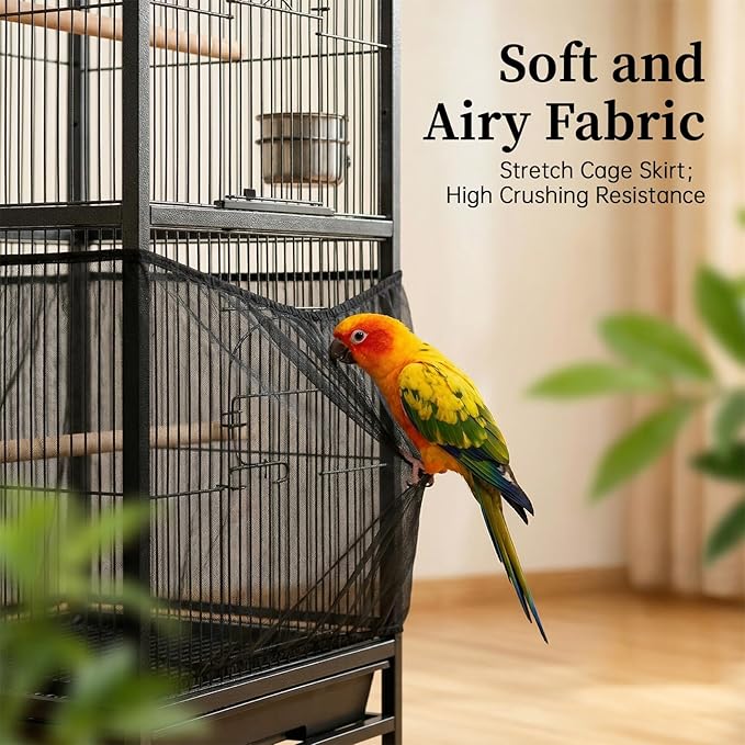 RAINFLOW 2Pcs Bird Cage Seed Catcher - Black White Bird Cage Cover, Birds Cages Netting Skirt Birds Cages Seed Catcher Guard for Parrot Parakeet Enclosures