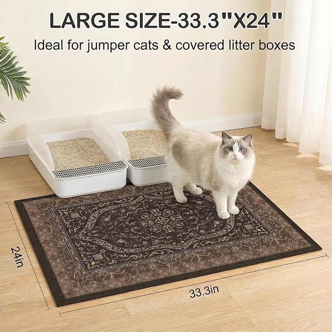 Glittme Cat Litter Mat with Non-Slip Bottom Litter Box Mat 33"X22" Litter Trapping Mat Easy to Clean Washable Cat Food Mat for Kitty,L