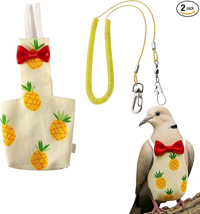 Pigeon Diaper Harness and Bird Leash Set, Birds Diapers for Pigeons and Stretch Leash Pigeon Harnesses, Diapers for Cockatiel Parrot Parakeet, Macaw Harness and Leashes, Pants (M-Yellow)