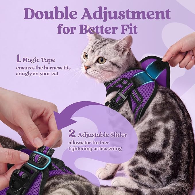 rabbitgoo Cat Harness and Leash Set for Walking Escape Proof, Adjustable Soft Kittens Vest with Reflective Strip for Cats, Comfortable Outdoor Vest, Purple, L