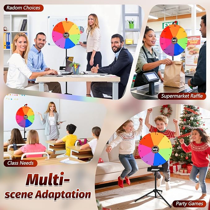 GADFISH Spinning Prize Wheel, Ajustable 37"-65" Height Spin Doodle Game Spinner, Storable Prize Wheel Spinner with Stand, Wheel of Fortune Game, 14 Slots (18")