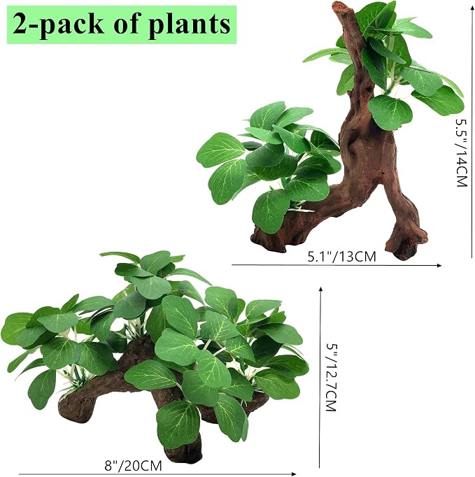 M2cbridge Artificial Fish Tank Plants Aquarium Aquatic Water Grass Green | base shaped of tree trunk, zero maintenance, soft without scratching