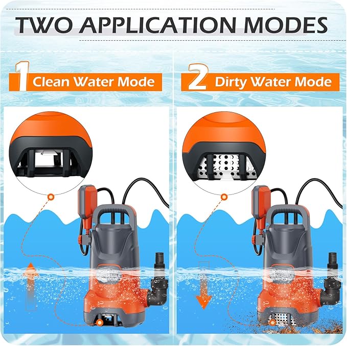 Sump Pump with Float 1HP Clean/Dirty Submersible Water Pump Electric 4500GPH for Pool Draining Spa Hot Tubs Ponds, Orange