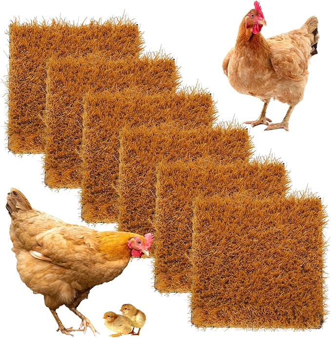 6 Pcs Washable Chicken Nesting Pads,Chickens Nesting Box Pads Chickens Nesting Pads Artificial Grass Rug Reusable Hens Nest Boxes Pad Chicken Coop Bedding for Laying Eggs (12 x 12 x 0.78 Inches)