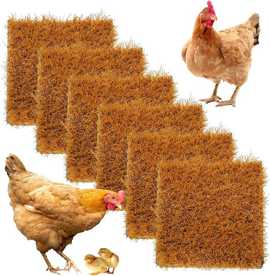 6 Pcs Washable Chicken Nesting Pads,Chickens Nesting Box Pads Chickens Nesting Pads Artificial Grass Rug Reusable Hens Nest Boxes Pad Chicken Coop Bedding for Laying Eggs (12 x 12 x 0.78 Inches)