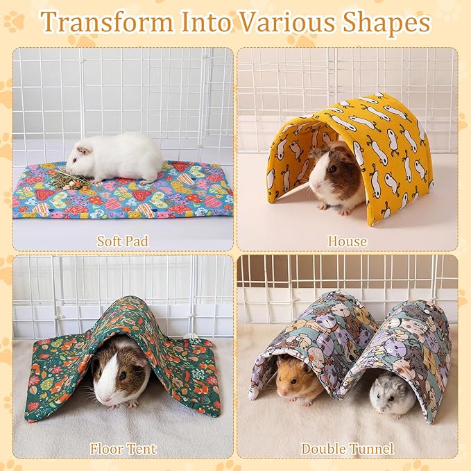 BreezeHug 4 Pcs Guinea Pig Tunnel Foldable Rabbit Hideout Washable and Soft Bunny Hide House Ferret Tunnel Toys Cage Accessories for Small Animal Hamster Hedgehogs Chinchilla(Vivid Mix)