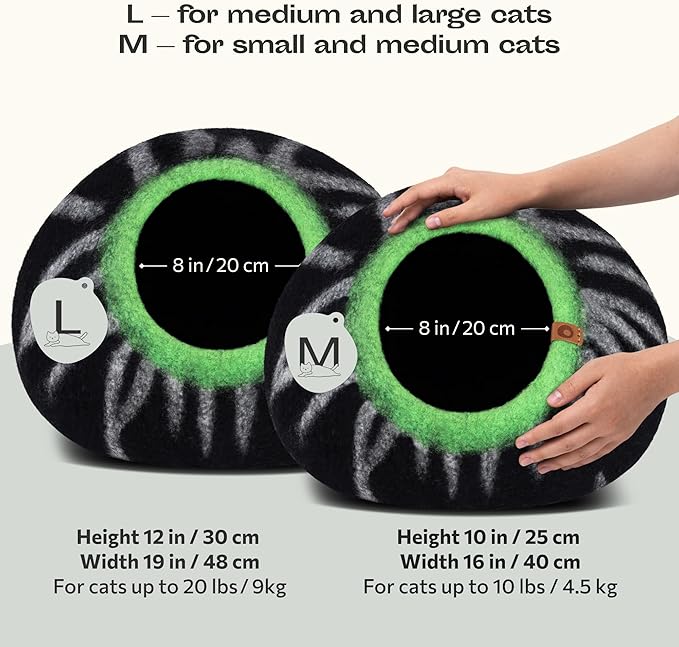 MEOWFIA Cat Cave – Premium Felt Cat Bed for Indoor Cats, Handmade Merino Wool (Shining Tiger, Medium)