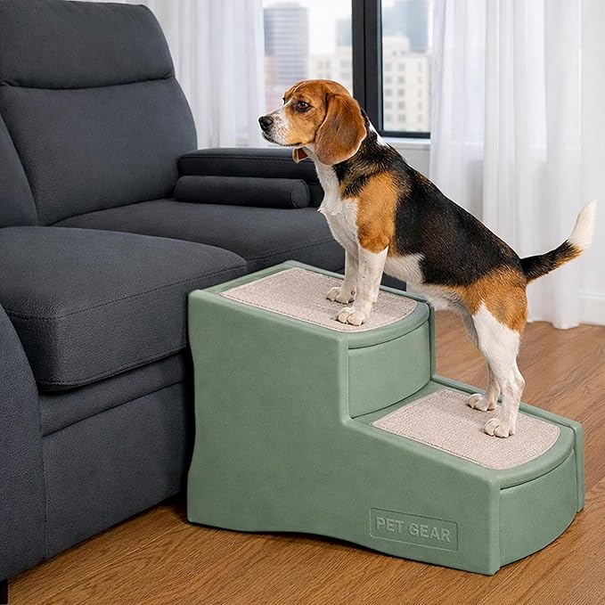 Pet Gear Easy Step II Pet Stairs, Green Clover, 2 Step | For Cats/Dogs up to 150 Pounds, Portable, Removable Washable Carpet Tread, No Tools Required