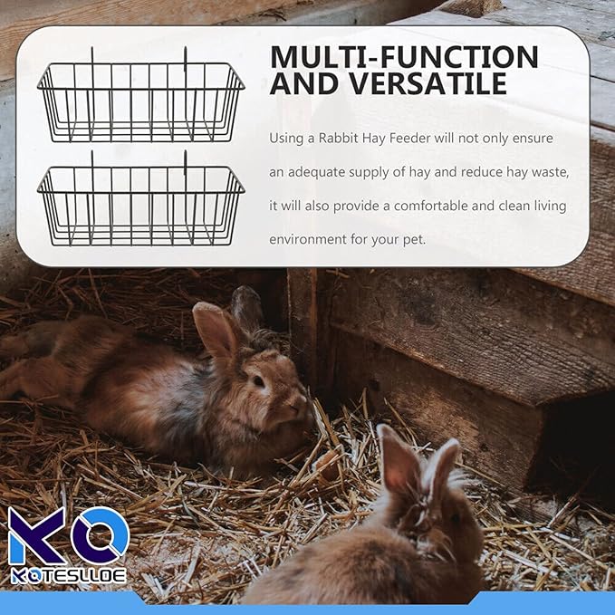 Hay Feeder for Rabbit, Guinea Pig, Bunny, Chinchilla, Heavy-Duty Metal Frame Hay Feeder, Small Animal Basket with Hook Metal Grass Holder Black