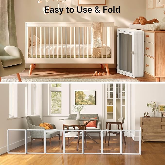 Clear Acrylic Pet Playpen, 25.6" H Transparent Dog Fence with Support Feet, Sturdy & Stylish Indoor Enclosure for Puppy, Cat, Rabbit, Easy to Assemble & Clean