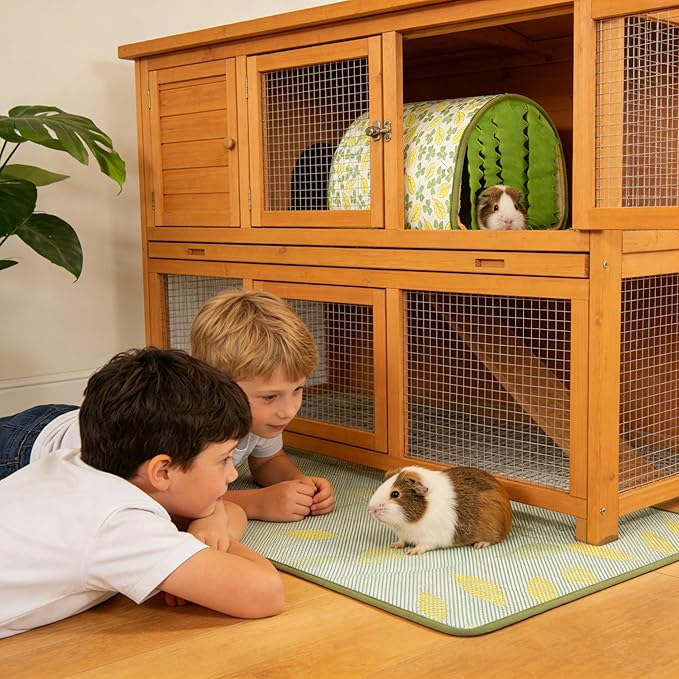 Guinea Pig Hideout Tunnel - Stable Washable Small Animal Tunnel Hide with Curtains,Guinea Pig Accessories for Hamster/Chinchilla/Dwarf Rabbit/Ferret (Green, Medium)