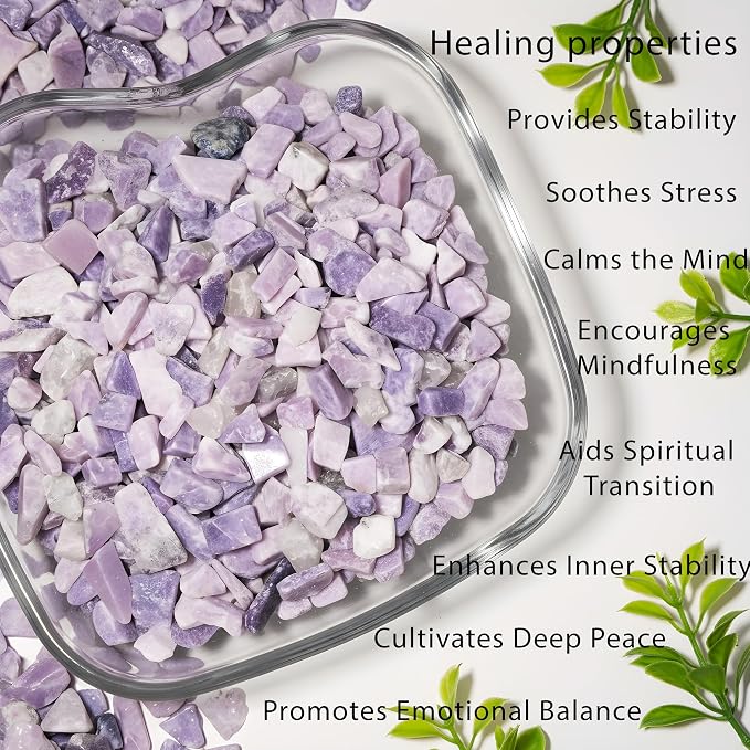 Lepidolite Crystal Chips 2lb (1200+ pcs) -8-15mm Natural Purple Mica Stones for Aquarium Gravel, Terrarium Decor, Plant Healing,Jewelry Making, Anxiety Relief & Spiritual Gifts