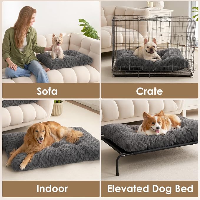 EHEYCIGA Washable Large Dog Bed for Crate 35x23 Inch, Kennel Pad for Dogs Up to 45 lbs, Plush and Comfy Pet Sleeping Mat, Charcoal