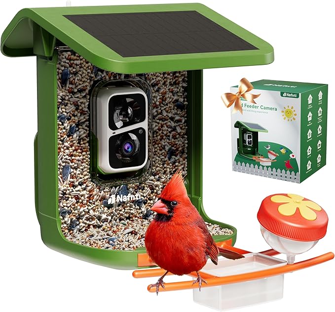 Bird Feeder with Camera, Support 2.4GHz/5GHz, 2K Live Steam for Outdoor, 1.8L Large Capacity, AI Identify Auto Capture Videos, Camera Bird Feeders for Outside, Ideal Gift for Mothers Day (Green)