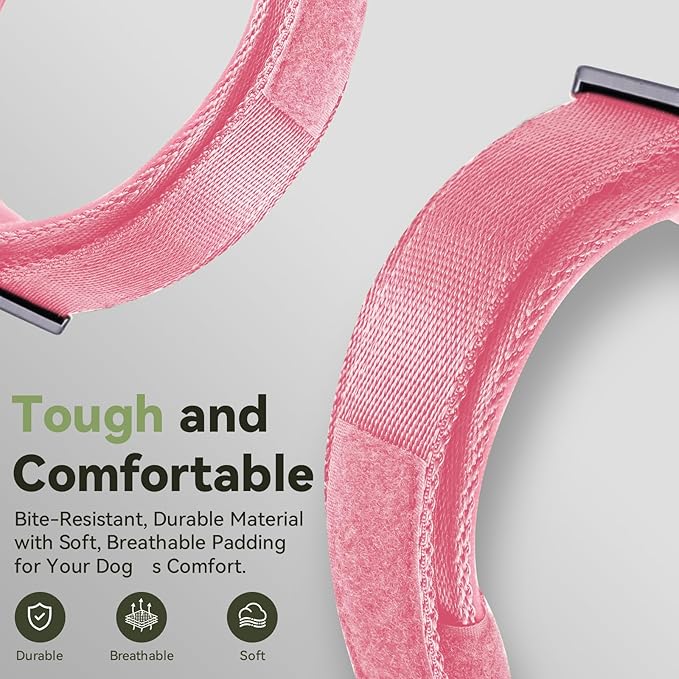2026 Upgrade Waterproof AirTag Dog Collar, Military Tactical Dog Collar with AirTag Holder, Comfortable Control Handle and Metal Buckle, GPS Dog Collar Holder for Medium to Large Dogs (Pink,L)