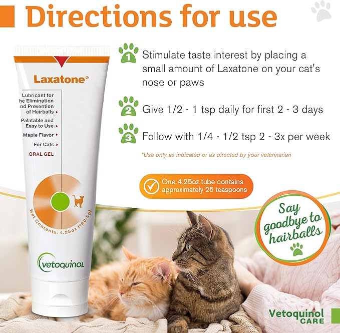 Vetoquinol Laxatone - Hairball Gel for Cats - Gentle Oral Lubricant for Everyday Use - Maple-Flavored Hairball Remedy - Easy-to-Use Pet Care Essentials - Pack of 3-4.25