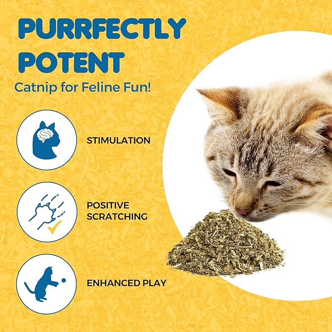 SunGrow Catnip for Cats, for Scratching Posts, Walls, or Pads, Designed for Refillable Plushies, Balls, and Bubble Solutions, Resealable Pouch, Pet-Attractive Soothing Scent,1.5 oz per Pack