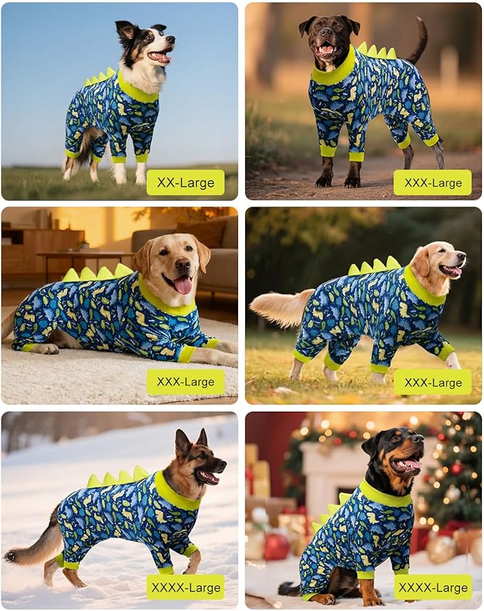 CuteBone Dinosaur Costume Dog Pajamas, Stretchy Spandex Crystal Velvet Sleepwear Coat for Small Dogs, Soft & Warm Pet Outfit Clothes for Cold Weather, Cozy Pullover Design COSP10-4XL