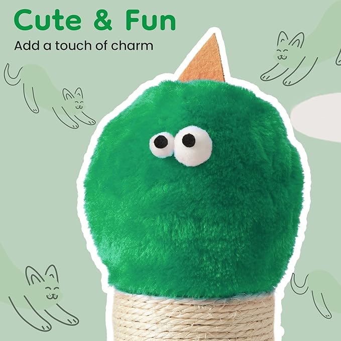 Cat Scratching Post 22'', Scratching Post with Extra Wide 12" Heavy Duty Base for Indoor Kitty, Scratching Post with Natural Sisal & Velvet Fabric for Small, Medium Cat, Green