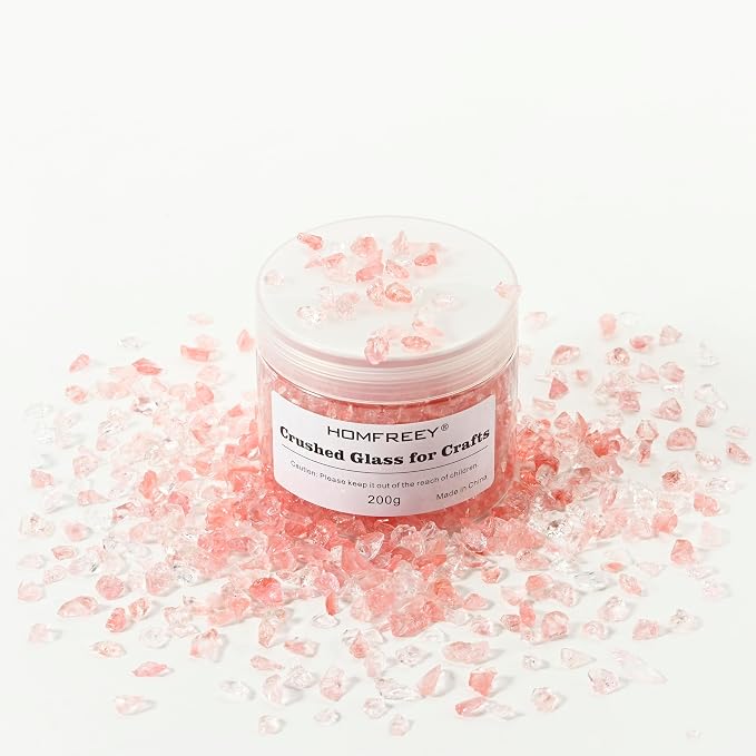 Pink Crushed Glass Craft Glitter,Irregular Broken Glass Sprinkles,3-6mm Crystal Chunky Chips,for DIY Fish Tank Fountain Flower Home Decoration,Or Vase Resin Colorful Transparent Filler(200g)