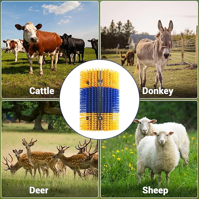 2PCS Livestock Scratching Brush,Extra Large Size Livestock Scratching Brush, Massage Grooming Kit for Cattle, Sheep, Pig, Animal Back Scratching & Itch Relief, Blue-Yellow