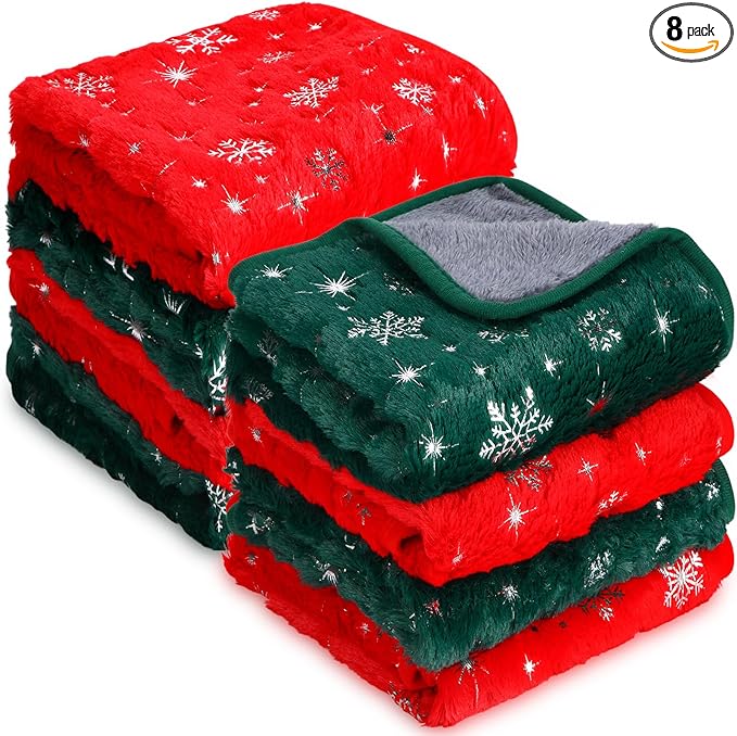 Tudomro 8 Pcs Guinea Pig Blankets Absorbent Washable Animal Fleece Bedding Cage Liners Waterproof Reusable Pet Pee Sleep Mat Pad Cover for Chinchilla Hamster Ferret(Snowflake,16 x 24 Inch)