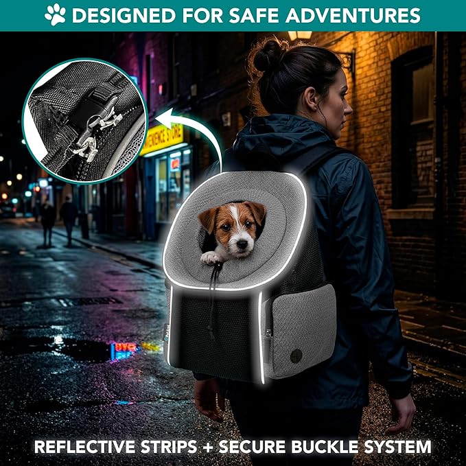 PetAmi Front Carrier Backpack for Dogs and Cats - Ventilated Adjustable Pet Chest Carrier for Hiking, Camping, Travel - Small to Medium Pets Up to 10 lbs - Grey
