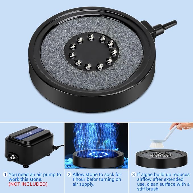 fishkeeper Aquarium Air Bubble Light, LED Fish Tank Bubbler Stone Disk | 11 Super Bright Lamp Beads, 16 Colors, 4 Modes, 7 Brightness Adjustable for Fish Tank Decoration, IP68 Waterproof