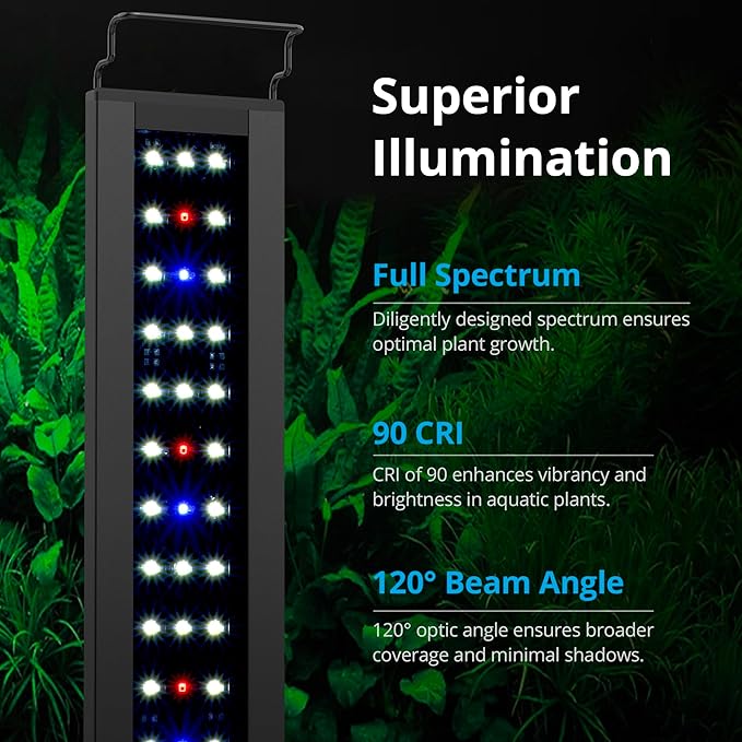 NICREW C10 Plants LED Aquarium Light, 36-48 in, 27 Watts, Full Spectrum Fish Tank Light with Timer, Day and Night Cycle, Brightness Adjustable