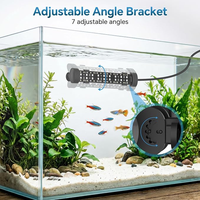 AQQA 23.03 Inch Submersible Aquarium Light, 24/7 Mode Fish Tank Light | 7 Adjustable Angles, 9 Color Options, 4 Rows Beads, Dimmable & Timer Control, IP68 Waterproof Full Spectrum Plant Light