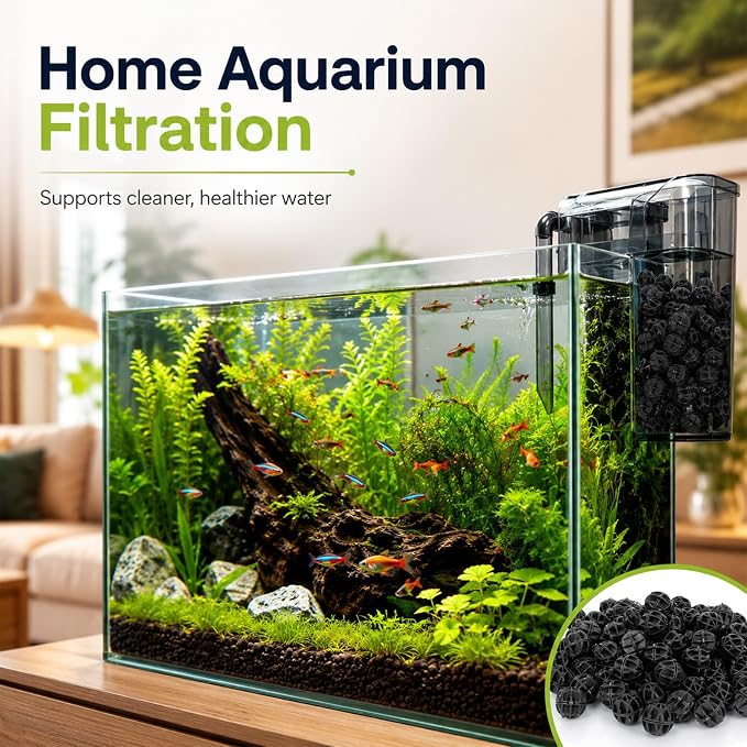 RAINFLOW 100 Pcs Aquarium Bio Balls - Black Sump Filter Media with Sponge | Biological Filtration Balls for Koi Pond Fish Tank Canister Air Pump, Pond Media for Outdoor Waterfall Filters with Mesh Bag