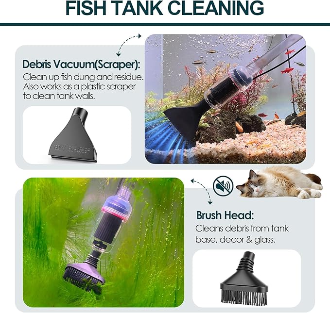 hygger Electric Aquarium Gravel Cleaner, 528GPH Fish Tank Vacuum, 5-in-1 Automatic Sand Washer Water Changer Cleaning Kit for Freshwater Saltwater, Adjustable Length Handle Tube,Hose, Clamp