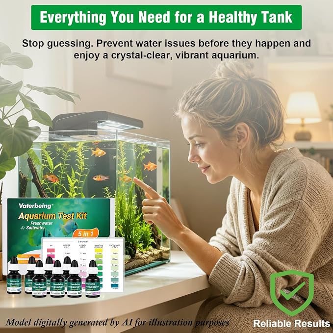 5 in 1 Aquarium Water Master Test Kit, Fish Tank Testing Kit | Aquarium Water Test Kit for pH Nitrite Ammonia & Nitrate Phosphate, Aquarium Water Test Kit for Fresh & Salt Water