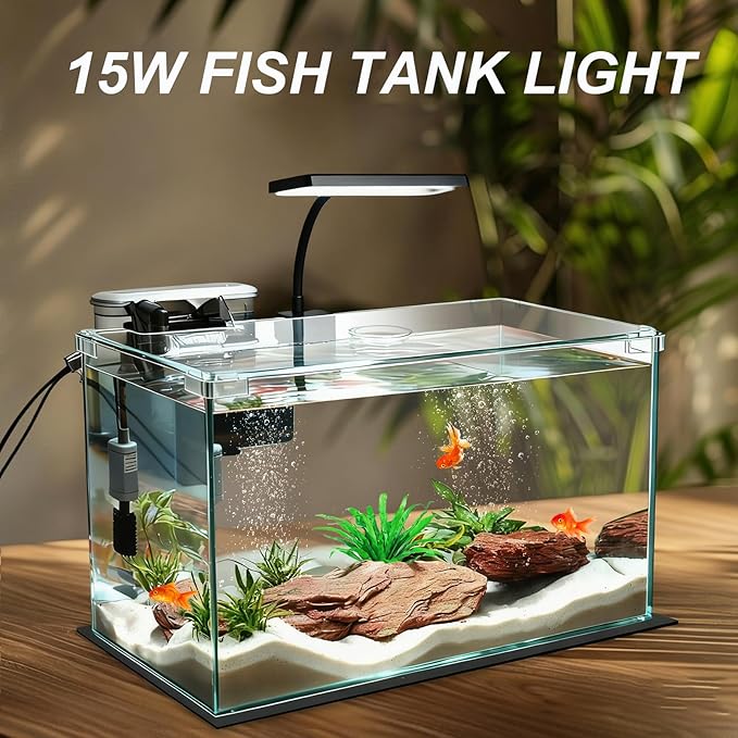 Vimvins Full Spectrum 15W Fish Tank Light Enhanced Edition LED Aquarium Light with Lens, 3 Adjustable Modes (Suitable for 10-20 Inch Tanks)