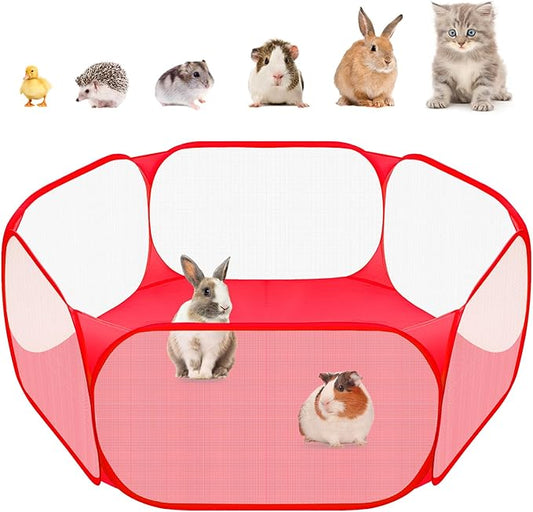 Amakunft Small Animal Playpen, Pop-Up Portable Play Yard for Guinea Pigs, Rabbits, Hamsters, Hedgehogs, Foldable Exercise Fence with Breathable Mesh for Indoor Outdoor Use