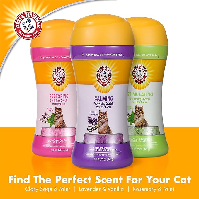 Arm & Hammer Cat Litter Deodorizing Crystals with Baking Soda, Odor Neutralizer, Dissolving Litter Box Deodorizer for Cat Litter Odor Control, Lavender and Vanilla Scent, 15 Oz - 2 Pack