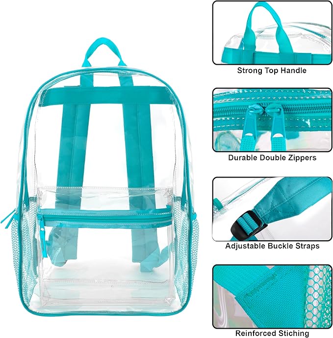 Trail maker Clear Backpack Heavy Duty with Padded Straps, Side Pockets for Kids, Boys, Girls, School, Stadium Approved Events