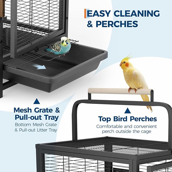 Garvee Bird Travel Carrier Cage, 25" h Small Bird Cage with with Wooden Perch Handle, Bird Carrier for Parrots Conures Lovebird Cockatiel Parakeets Black