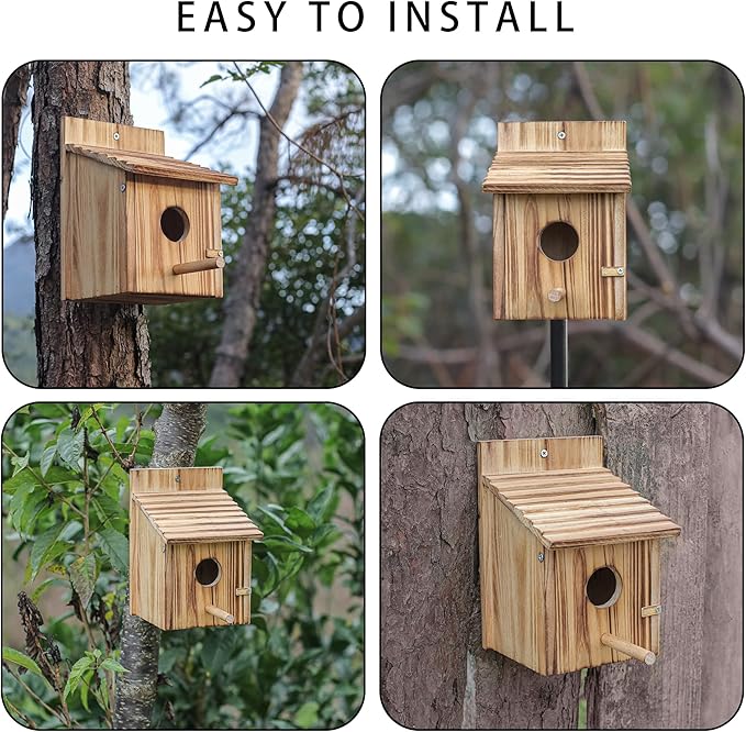 Wood Bird Houses for Outside with Pole Wooden Bird House for Finch Bluebird Cardinals Hanging Birdhouse Clearance Garden Country Cottages